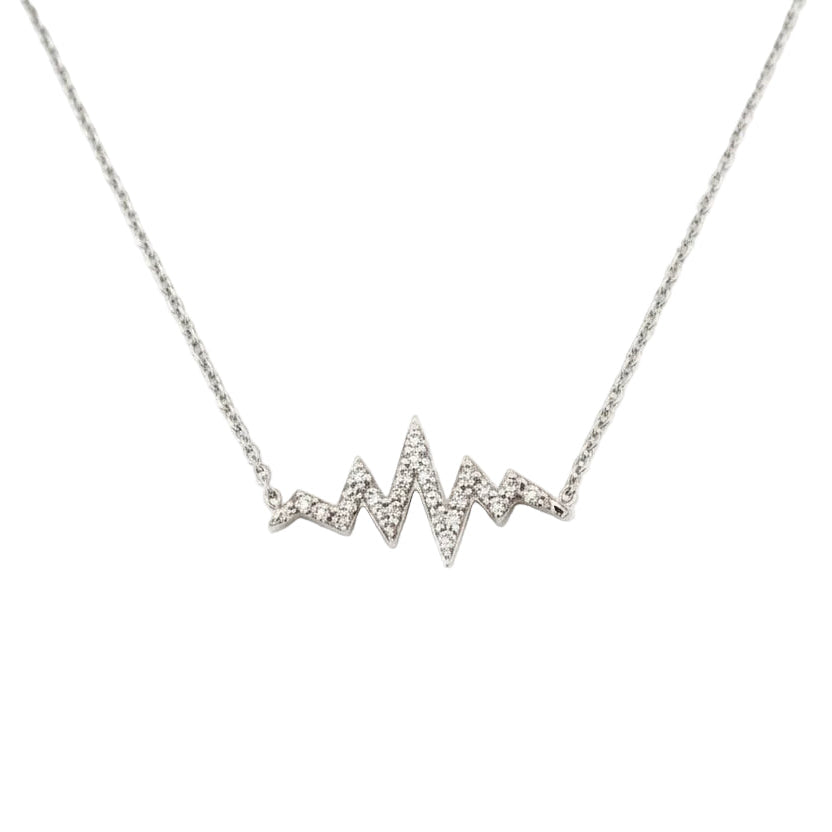 925 Sterling Silver Heartbeat with white Cubic Zirconia Necklace