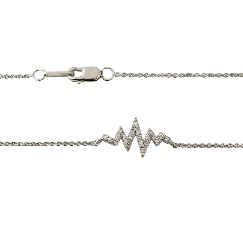 925 Sterling Silver Heartbeat with white Cubic Zirconia Necklace