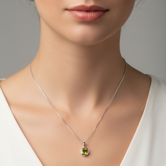 925 Sterling Silver Green Cubic Zirconia Necklace