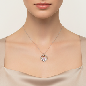 925 Sterling Silver Diamond Heart with Pink Cubic Zirconia Inside Necklace