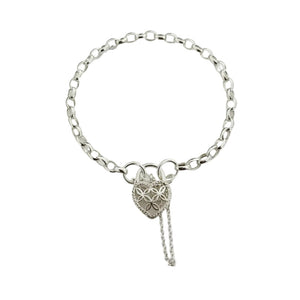 925 Sterling Silver Heart Filigree Padlock Bracelet
