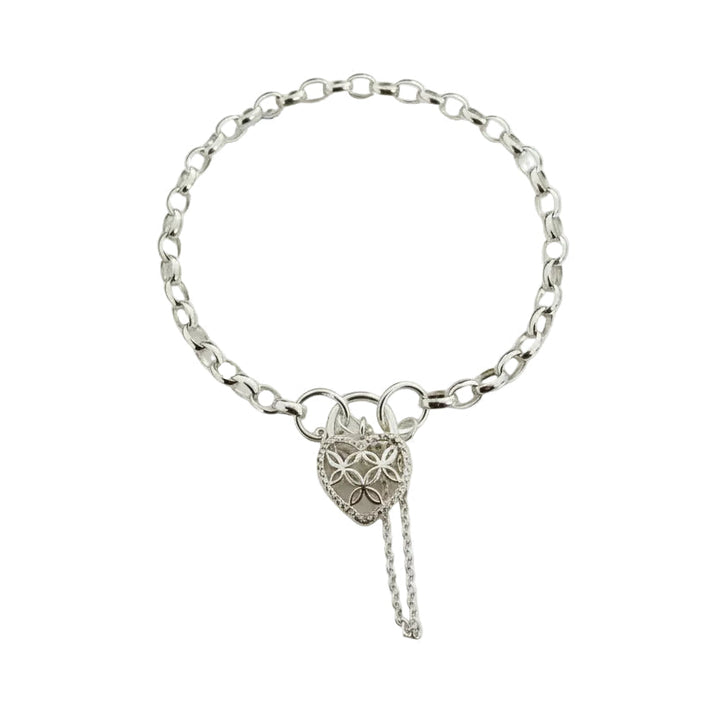 925 Sterling Silver Heart Filigree Padlock Bracelet