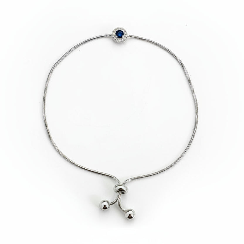 925 Sterling Silver Sapphire and Diamond Adjustable Bolo Bracelet