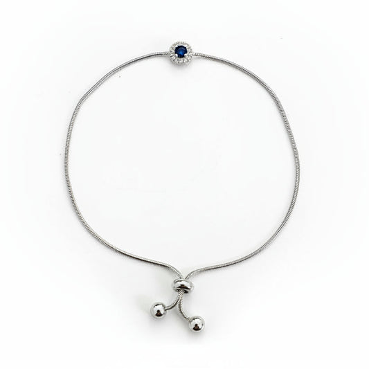 925 Sterling Silver Sapphire and Diamond Adjustable Bolo Bracelet