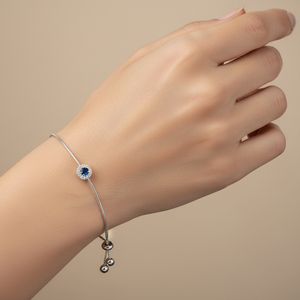 925 Sterling Silver Sapphire and Diamond Adjustable Bolo Bracelet