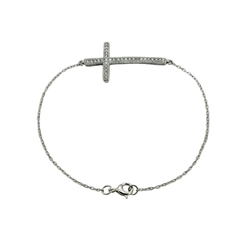 925 Sterling Silver Diamond Cross Chain Bracelet