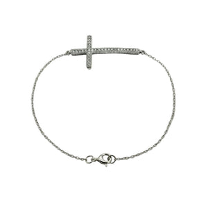 925 Sterling Silver Diamond Cross Chain Bracelet