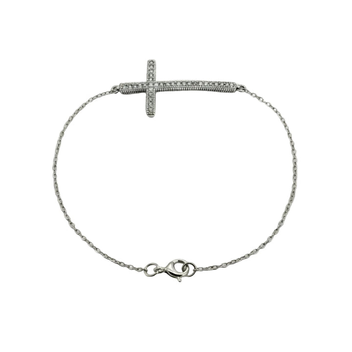 925 Sterling Silver Diamond Cross Chain Bracelet