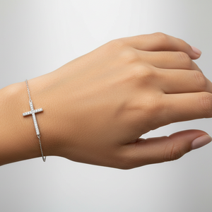 925 Sterling Silver Diamond Cross Chain Bracelet