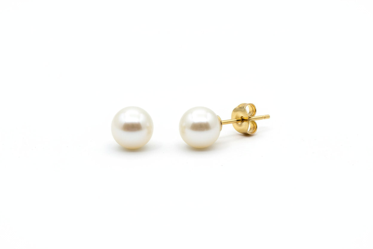 14K Yellow Gold with Pearl Stud Earrings