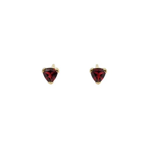 10k Yellow Gold Trilliant Cut Garnet Stud Earrings
