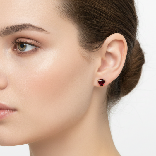 10k Yellow Gold Trilliant Cut Garnet Stud Earrings