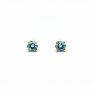 10k Yellow Gold Round Cut Blue Topaz Stud Earrings