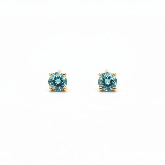 10k Yellow Gold Round Cut Blue Topaz Stud Earrings