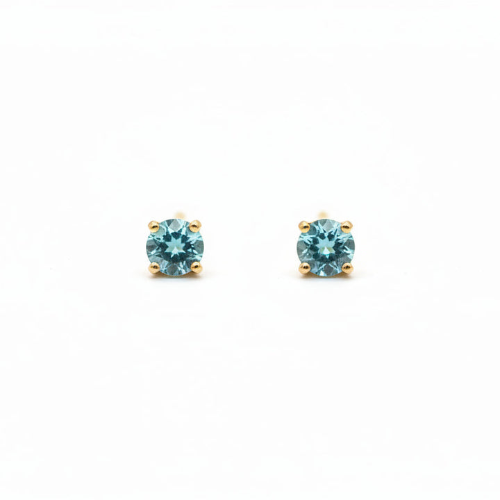 10k Yellow Gold Round Cut Blue Topaz Stud Earrings