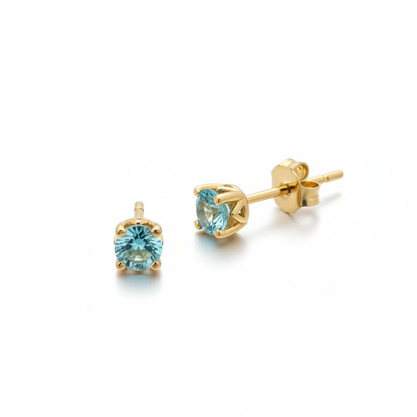 10k Yellow Gold Round Cut Blue Topaz Stud Earrings