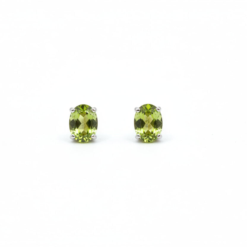 14k White Gold Oval Cut Peridot Stud Earrings