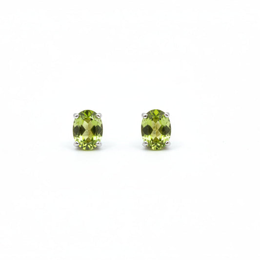 14k White Gold Oval Cut Peridot Stud Earrings