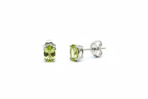 14k White Gold Oval Cut Peridot Stud Earrings