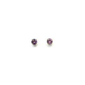 14K Yellow Gold Round Amethyst Stud Earrings