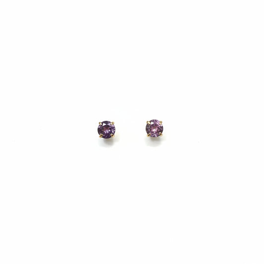 14K Yellow Gold Round Amethyst Stud Earrings