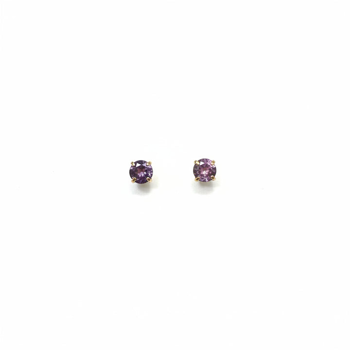 14K Yellow Gold Round Amethyst Stud Earrings
