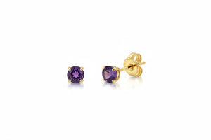 14K Yellow Gold Round Amethyst Stud Earrings