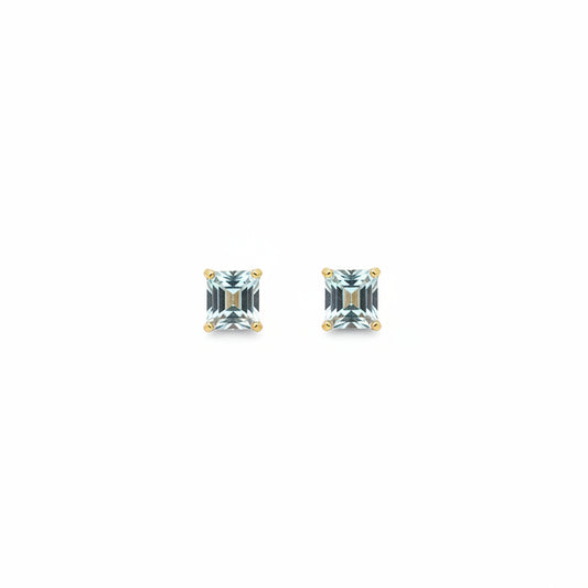 14K Yellow Gold Squared Shape Aquamarine Stud Earrings