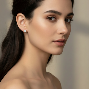 14K Yellow Gold Squared Shape Aquamarine Stud Earrings