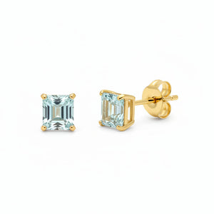 14K Yellow Gold Squared Shape Aquamarine Stud Earrings