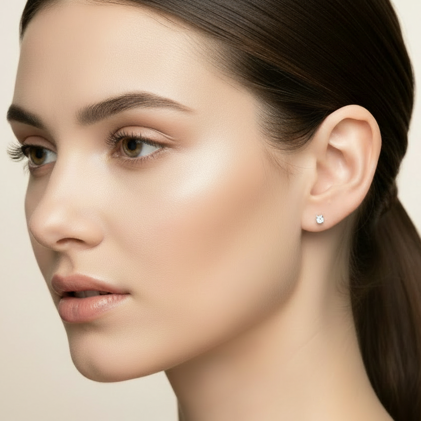 14k White Gold Diamond Stud Earrings, TDW:0.08ct SI I