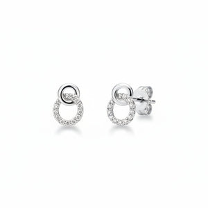 14k White Gold Two Circles Interlocked Diamond Stud Earrings