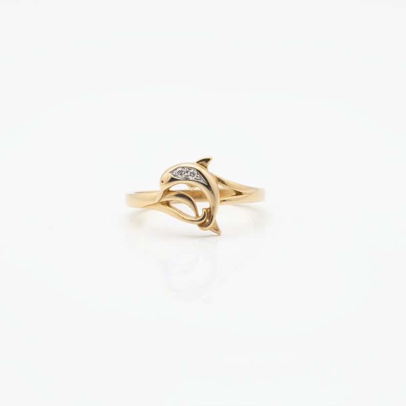 10k Yellow Gold Diamond Set Dolphin Ring