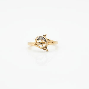 10k Yellow Gold Diamond Set Dolphin Ring
