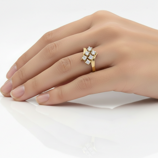 14k Yellow Gold Diamond Cluster Ring