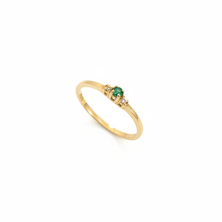 10K Yellow Gold Round Cut Emerald and Diamond Ring