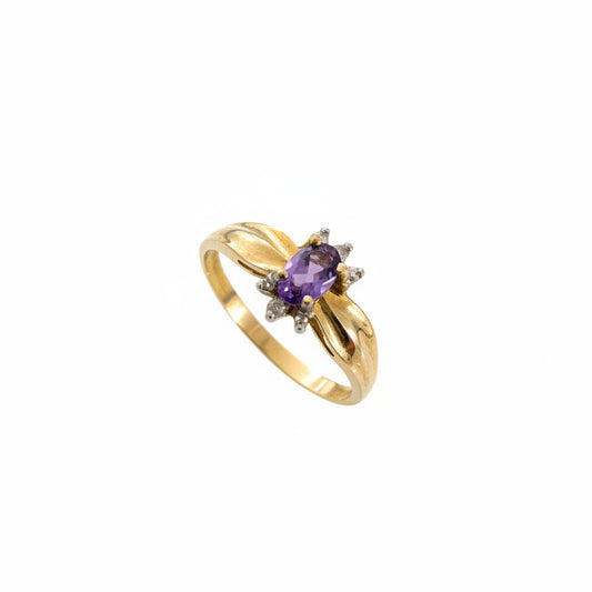 10K Yellow Gold Amethyst and Diamond Ring
