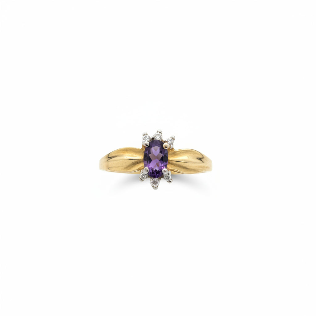 10K Yellow Gold Amethyst and Diamond Ring