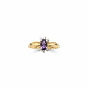 10K Yellow Gold Amethyst and Diamond Ring