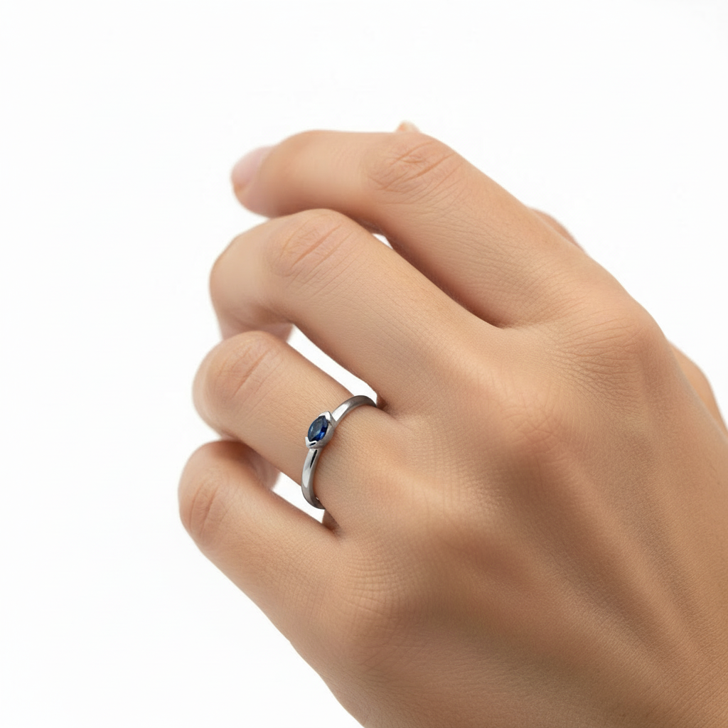 10K White Gold Marquise Cut Sapphire Ring