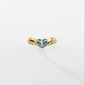 10k Yellow Gold Heart Shaped with Round Cut Blue Topaz Ring, T: 0.20ct