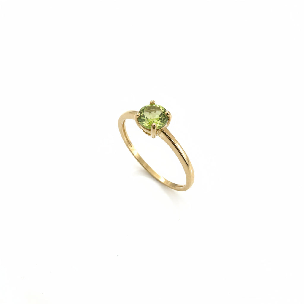 10k Yellow Gold Round Cut Peridot Ring, P: 0.60ct
