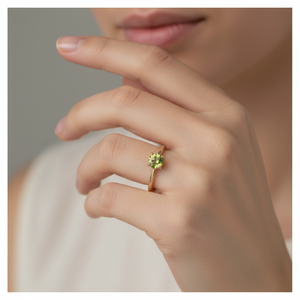 10k Yellow Gold Round Cut Peridot Ring, P: 0.60ct