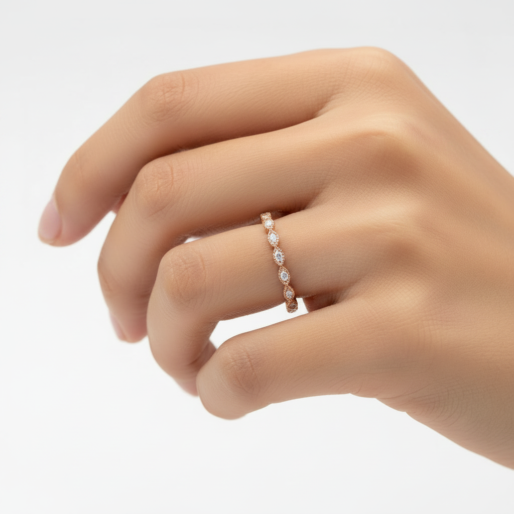 10K Rose Gold Diamond Teardrop Station Design Ring, TDW: 0.10ct