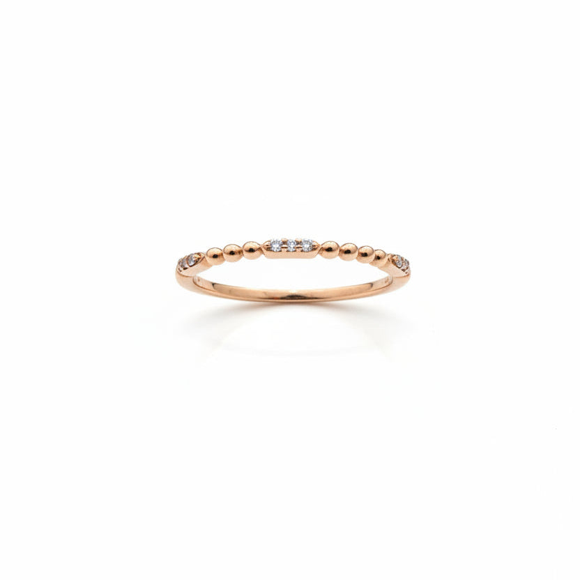 10K Rose Gold Diamond Beaded Band Ring, TDW: 0.063ct