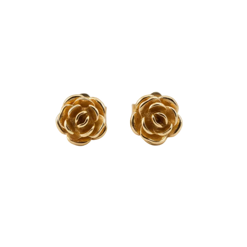 14k Yellow Gold Rose Stud Earrings