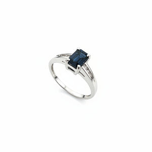 10K White Gold Emerald Cut Sapphire with Diamond Ring, S:0.72ct
