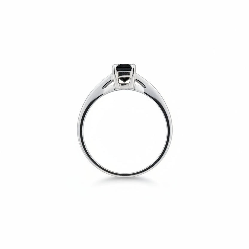 10K White Gold Emerald Cut Sapphire with Diamond Ring, S:0.72ct