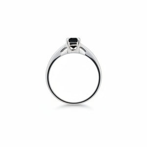 10K White Gold Emerald Cut Sapphire with Diamond Ring, S:0.72ct