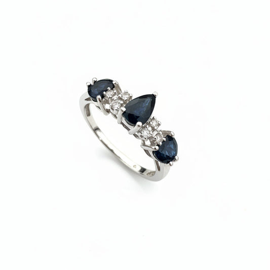 10K White Gold Five-stone Cluster Design Blue Sapphire Ring, S:0.73ct TDW:0.06ct